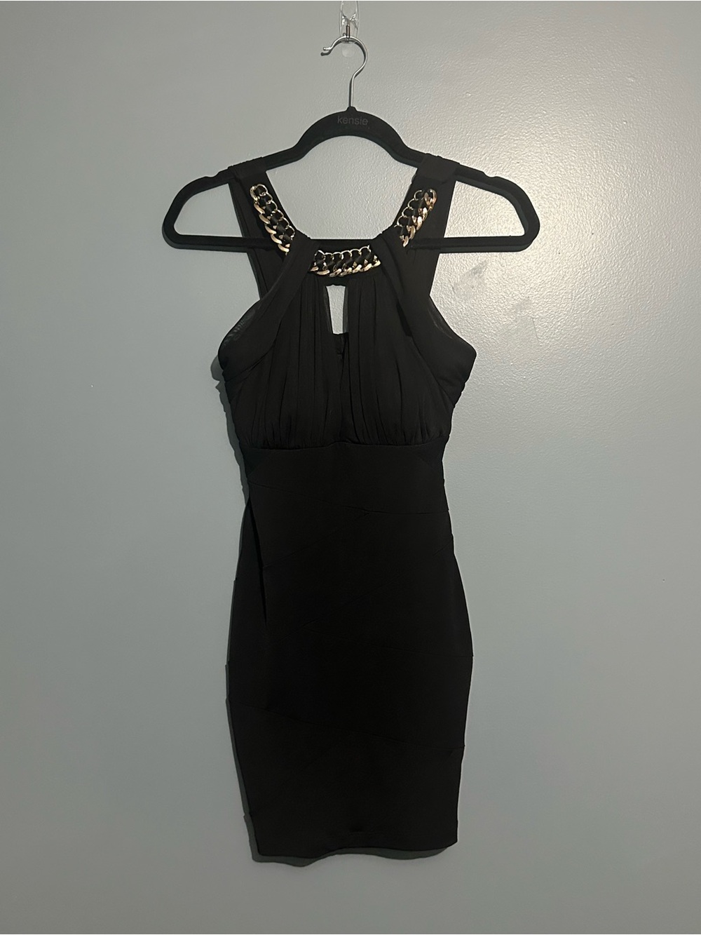 Emerald Sundae Black Mini Dress with Gold Chain Detail - Small